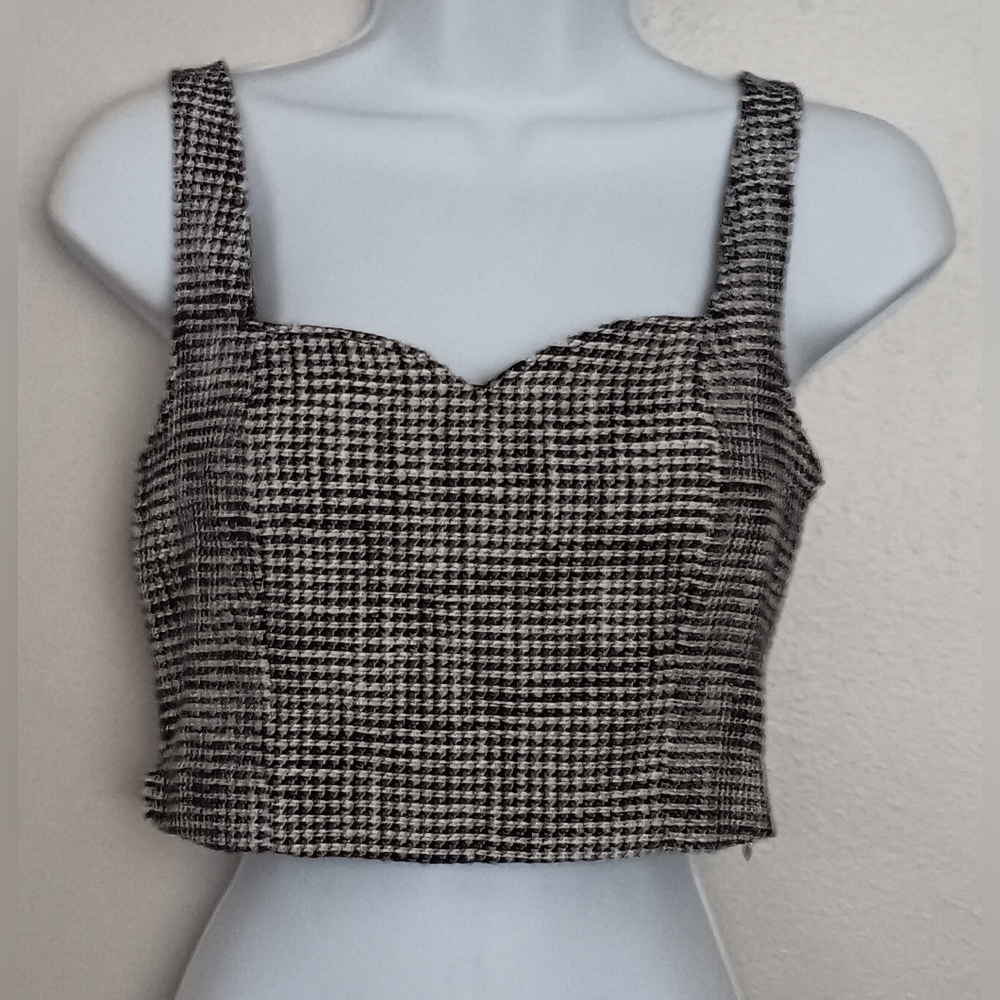 Abercrombie & Fitch Black and White Houndstooth Cropped Corset Tank Top Sz S NWT
